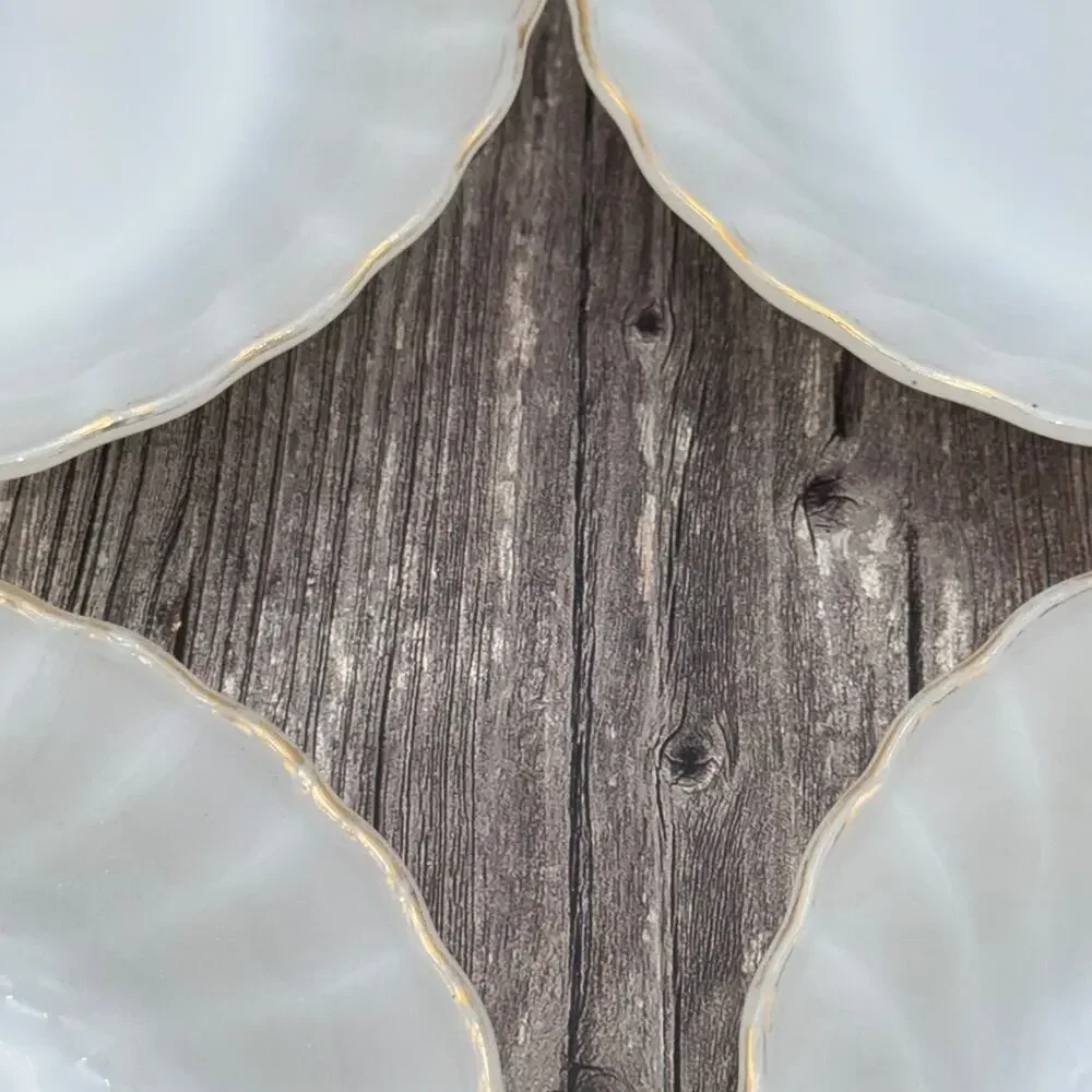 Vintage Fire King Milk Glass Swirl Bowls Gold Trim Set of 4 Anchor Hocking 7.5